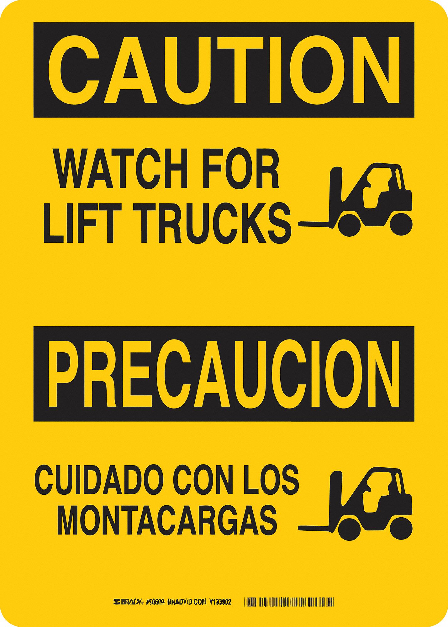 Caution Sign, 14 x 10In, BK/YEL, Bilingual