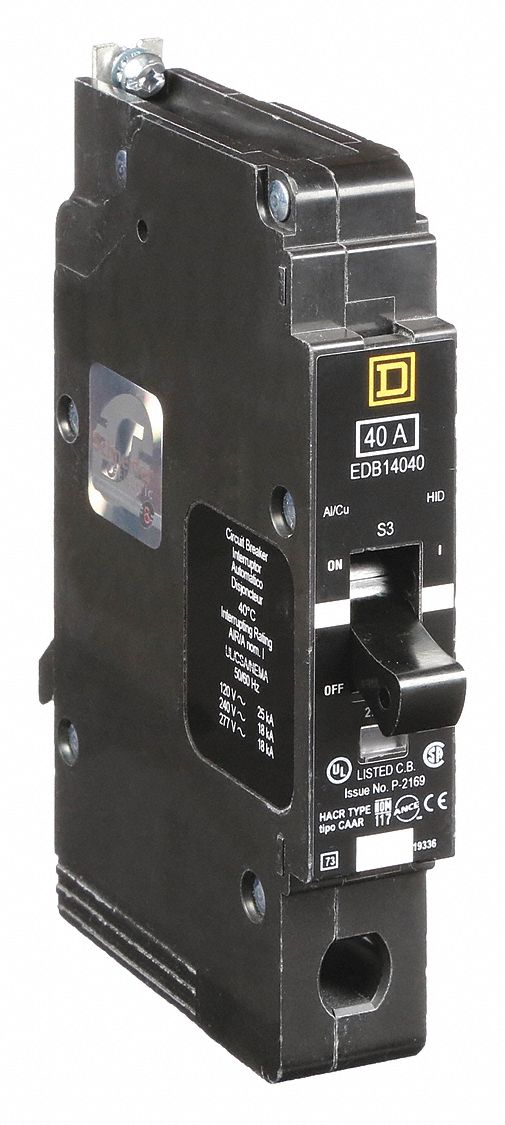 Miniature Circuit Breaker: 40 A, 277V AC, Single Phase, 18kA at 120/240V AC, 1 Poles, Std