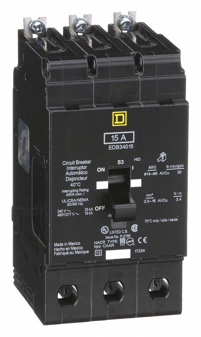 SQUARE D Miniature Circuit Breaker, Amps 15 A, Circuit Breaker Type
