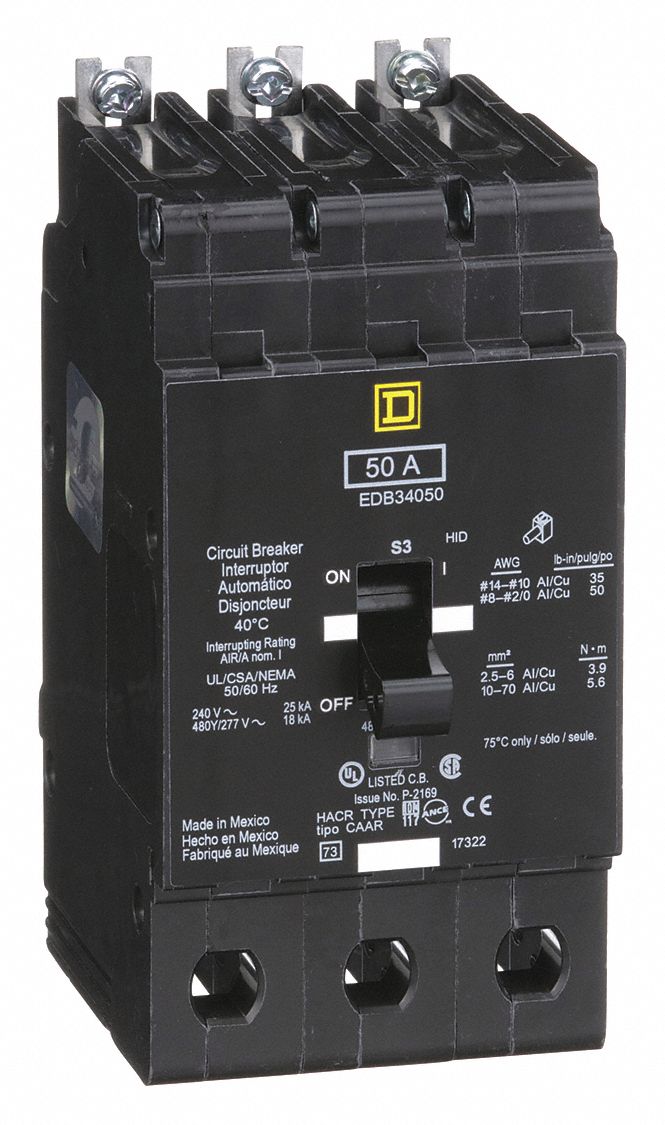SQUARE D Miniature Circuit Breaker, Amps 50 A, Circuit Breaker Type