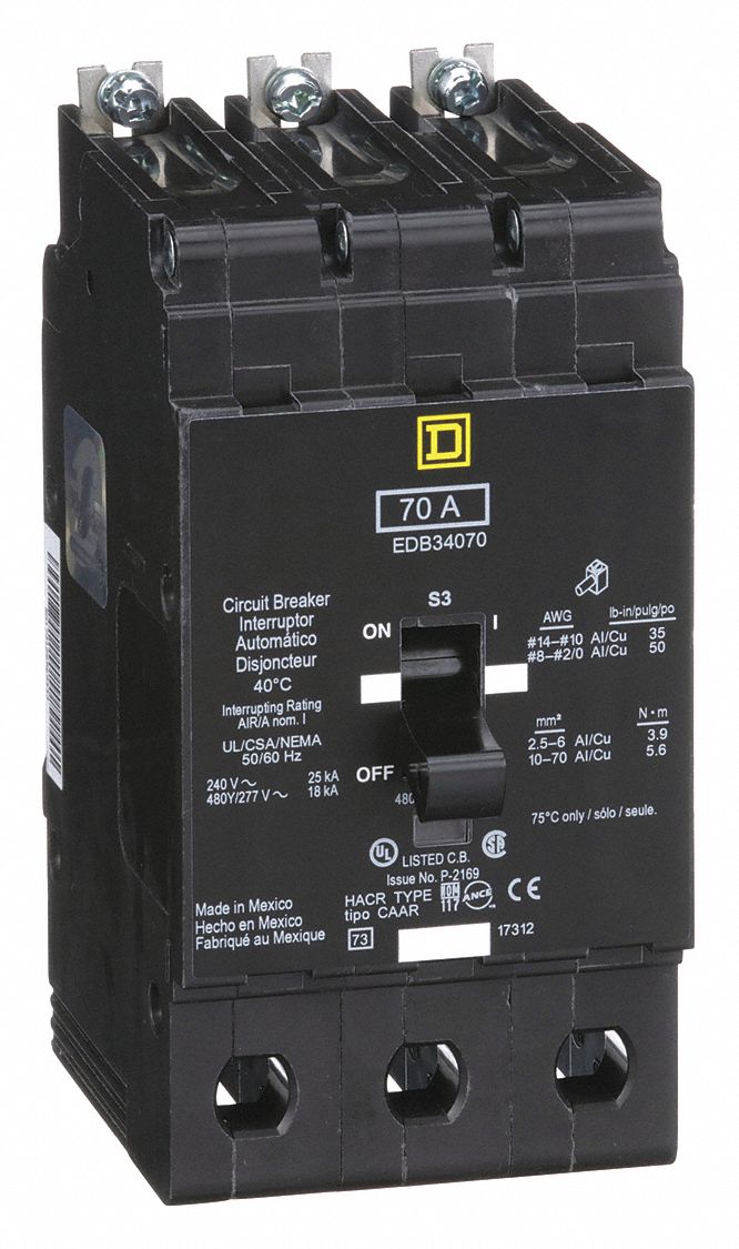 SQUARE D Miniature Circuit Breaker, Amps 70 A, Circuit Breaker Type
