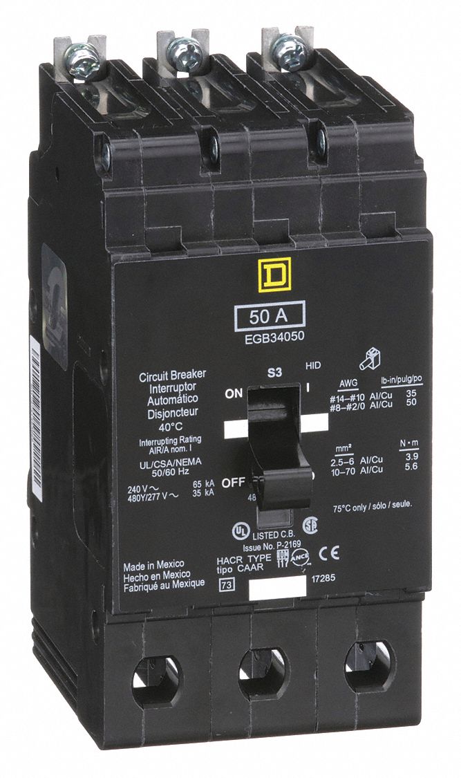 Miniature Circuit Breaker: 50 A, 277/480V AC, Three Phase, 35kA at 277/488V AC, 3 Poles