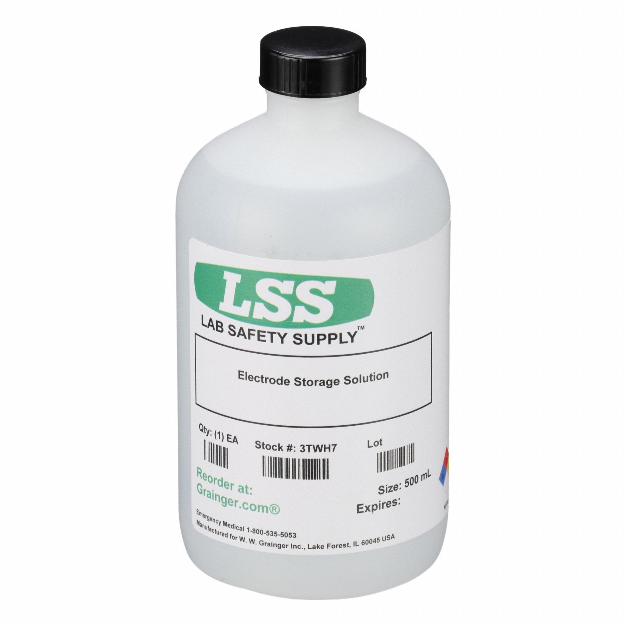 Electrode Storage Solution: 500 mL, Liquid, Bottle, Plastic, 7447-40-7/7732-18-5/877-24-7, Lab, 1