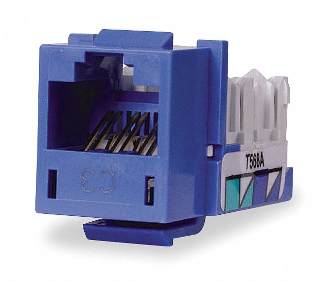 MODULAR JACK, 1-PUNCH, CATEGORY JACKS, 1 PORT, BLUE, CAT 6, COPPER, BLUE, HXJ6B