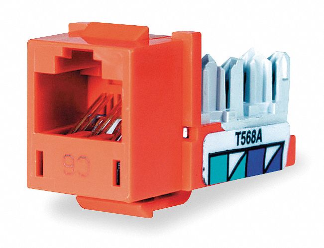 MODULAR JACK, 1-PUNCH, CATEGORY JACKS, 1 PORT, ORANGE, CAT 6, RJ45, HXI6OR