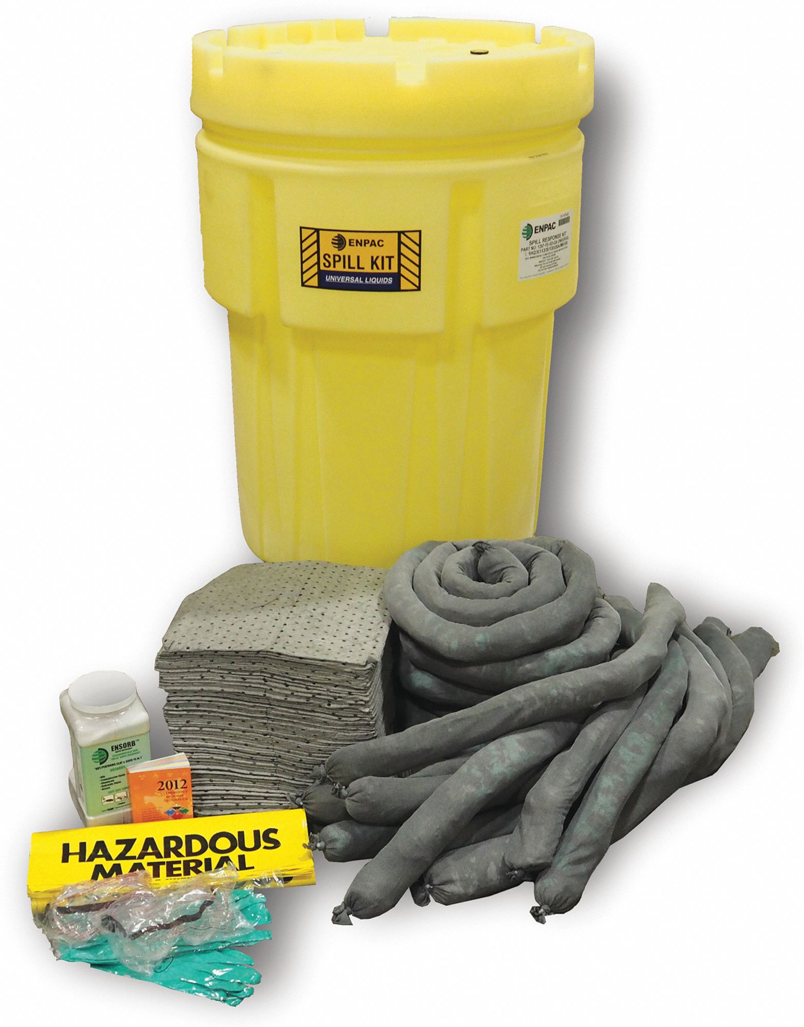 SPILL KIT, 62 GALLON VOLUME ABSORBED PER KIT, 2 GOGGLES/2 PR NITRILE GLOVES, YELLOW