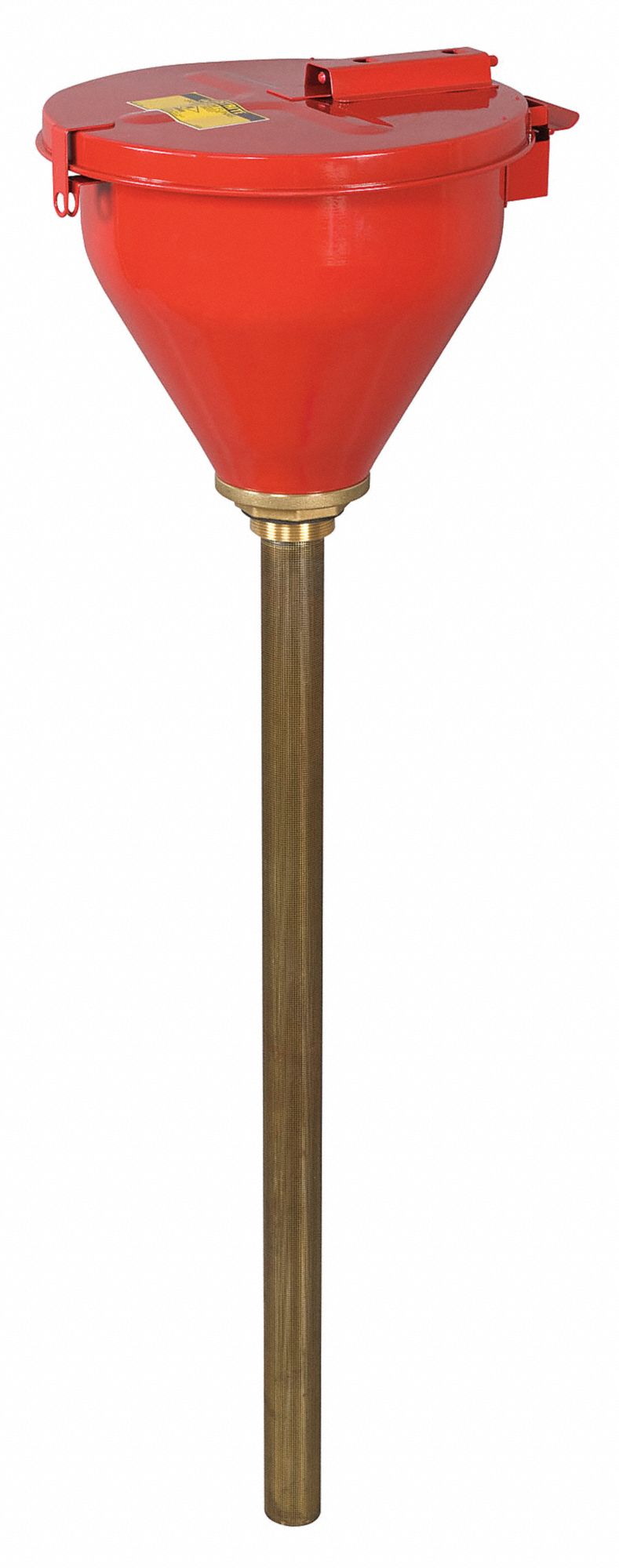 SELF CLOSING FUNNEL, RED, 42 IN H, CHEMICAL RESISTANT, FOR USE WITH DRUMS