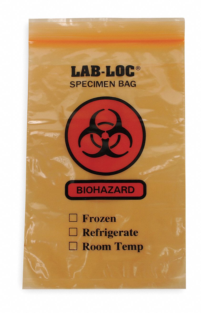 Specimen Transfer Bag: LDPE, Biohazard, 2 mil Thick, Orange, 9 in Overall Ht, Non-Sterile, 1, 000 PK