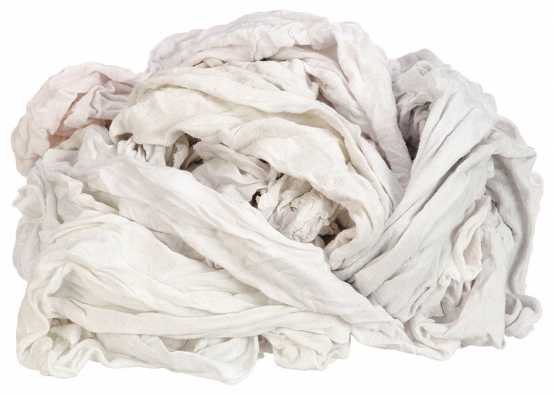 CLOTH RAG, T-SHIRT, RECLAIMED, WHITE, SIZE VARIES, 25 LB WT