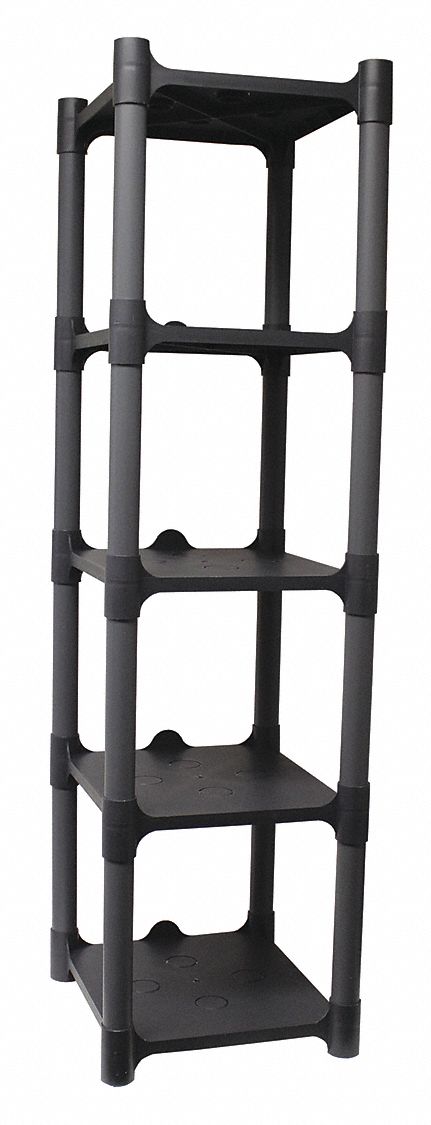 Plastic Shelving: 13 in x 15 in, 48 in Overall Ht, 5 Shelves, Corrosion-Resistant
