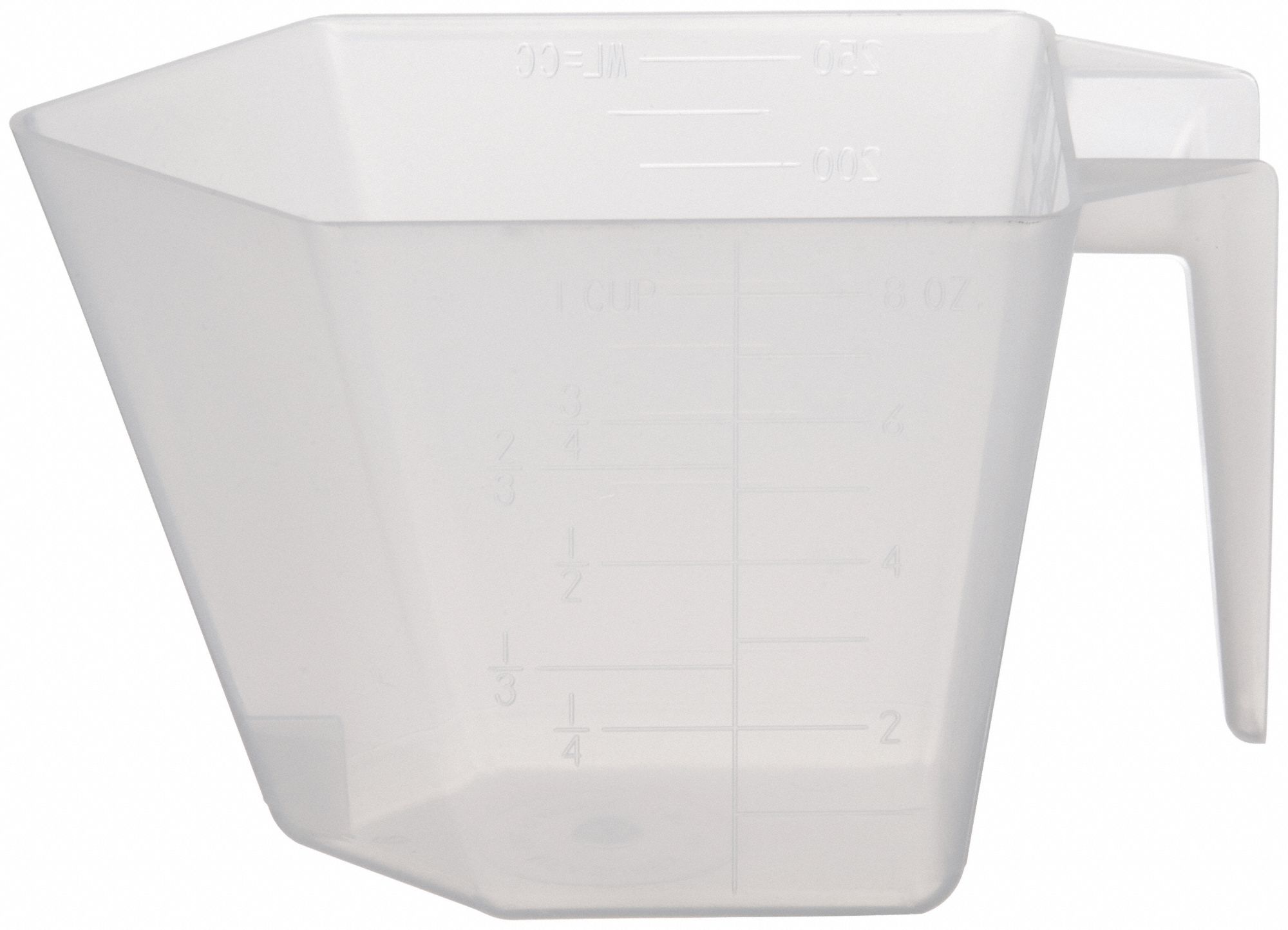 MEASURING CUP, 8 OZ FLUID CAPACITY, 3 IN OVERALL DIAMETER, 5 IN OVERALL H, TRANSLUCENT