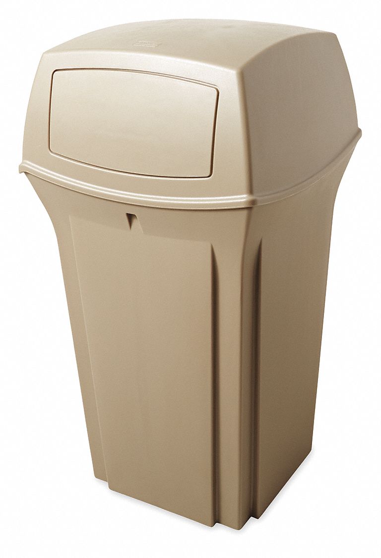 TRASH CAN,35 GAL.,BEIGE,PLASTIC