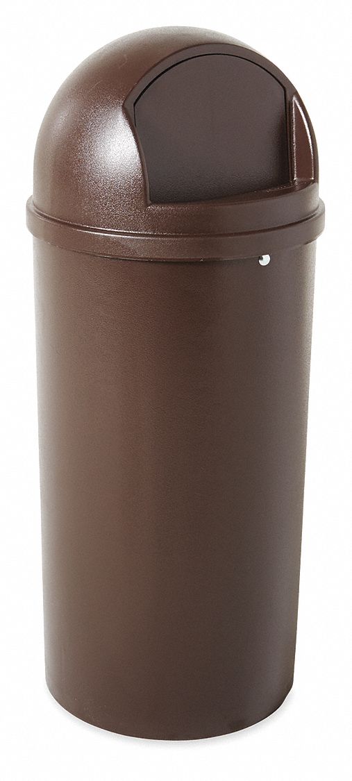 Trash Can: Marshal, Round, Brown, 15 gal Capacity, Fire-Resistant