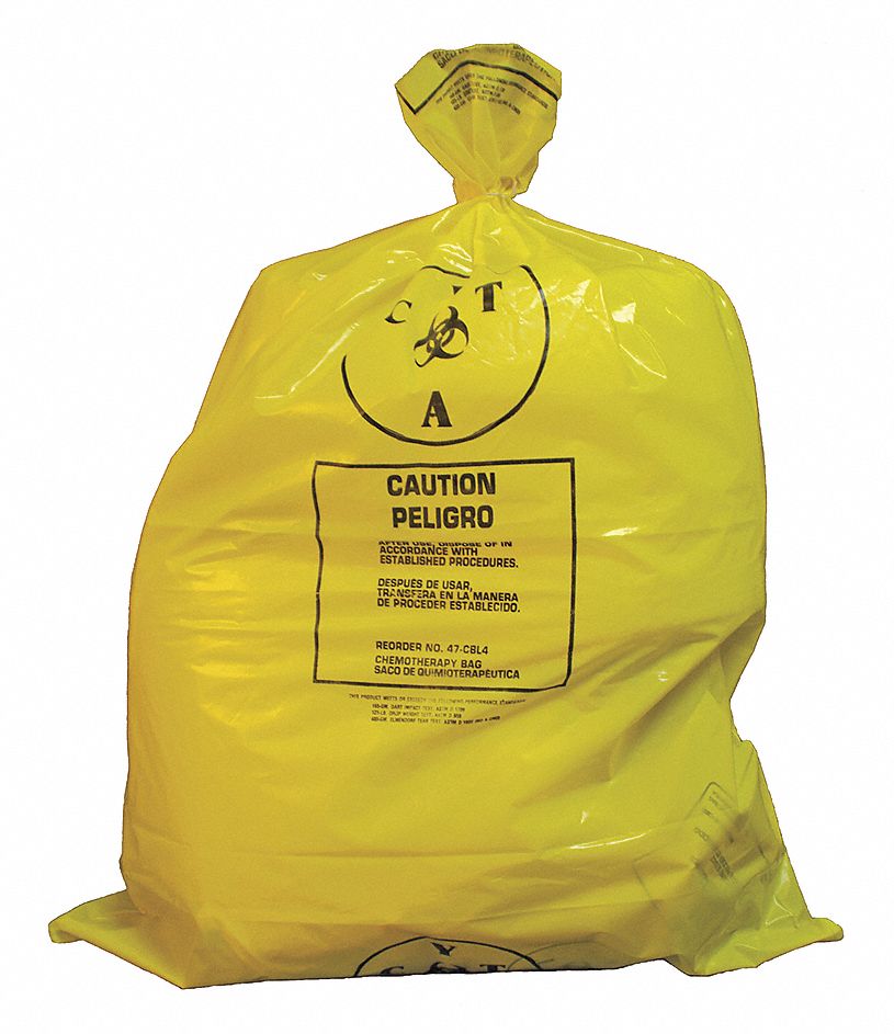 GRAINGER APPROVED Chemo Waste Bags, 25 gal, Polyethylene, Yellow