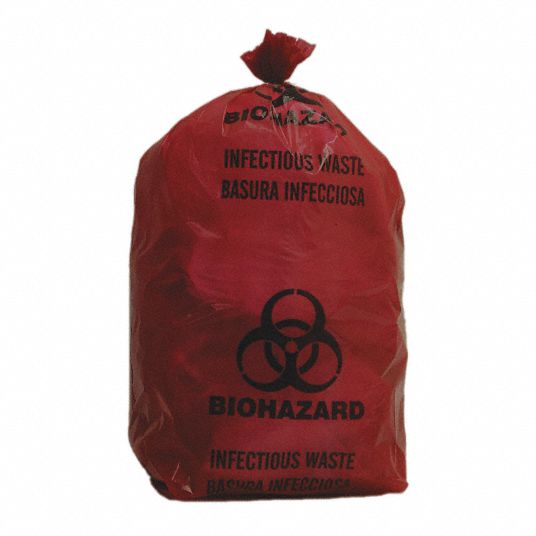 GRAINGER APPROVED Biohazard Bags, 3 gal, Polyethylene, Red, Infectious Waste Biohazard, PK 200