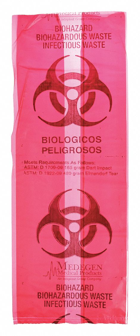Biohazard Bags: 5 gal Capacity, 15 1/2 in Overall Wd, 22 1/2 in Overall Ht, 200 PK