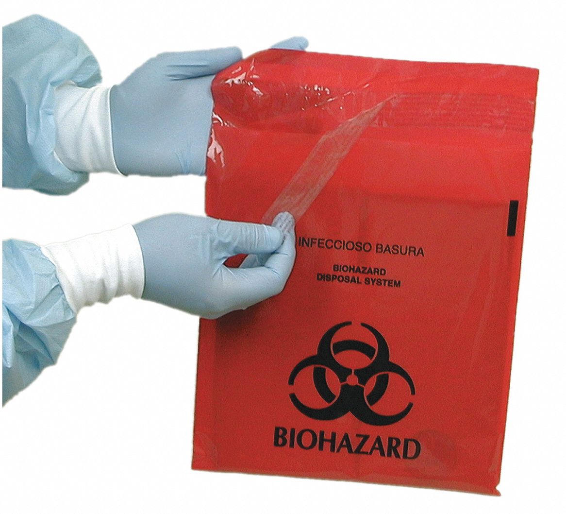 GRAINGER APPROVED Biohazard Bags, 1 gal, Polyethylene, Red, Biohazard