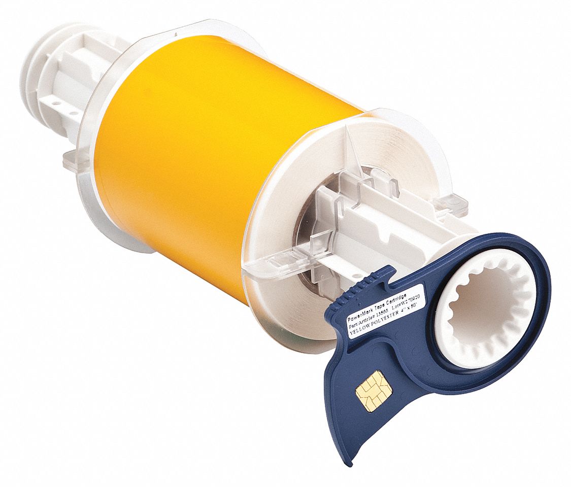 Continuous Label Stock: 4 in x 50 ft, Polyester, Yellow (Gloss), Indoor/Outdoor