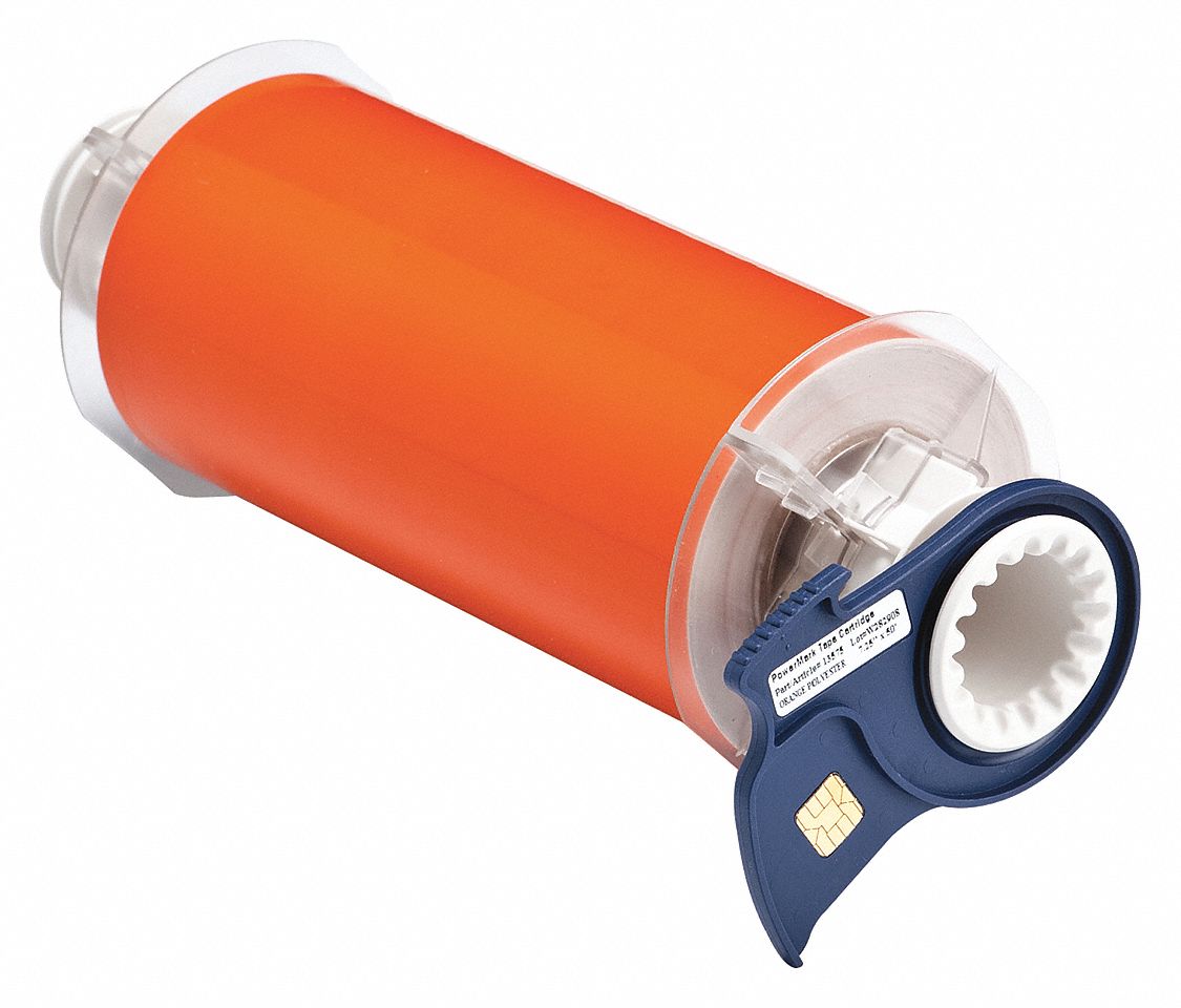 Continuous Label Stock: 6 in x 50 ft, Polyester, Orange (Gloss), Indoor/Outdoor