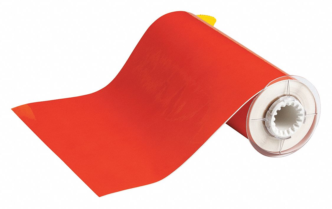 Continuous Label Stock: 10 in x 50 ft, Polyester, Orange (Gloss), Indoor/Outdoor