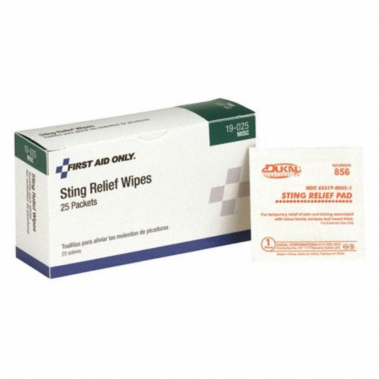 FIRST AID ONLY Sting Relief Wipes, Wipes, Box, Wrapped Packets, 0.04 oz