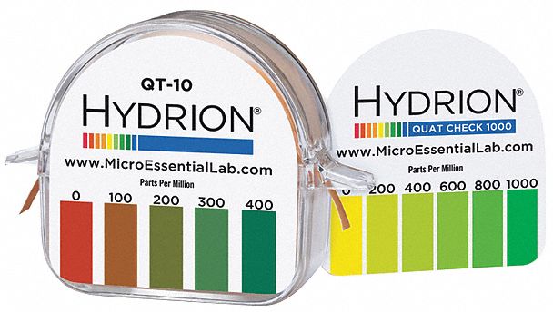 HYDRION QK-1000 Test,15ft L,0-1000 ppm Quat Amm,PK10 3UDE5