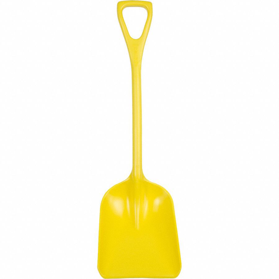 Hygienic Shovel: Yellow, 14 in Blade Lg, 10 1/4 in Blade Wd, Square Point, Polypropylene