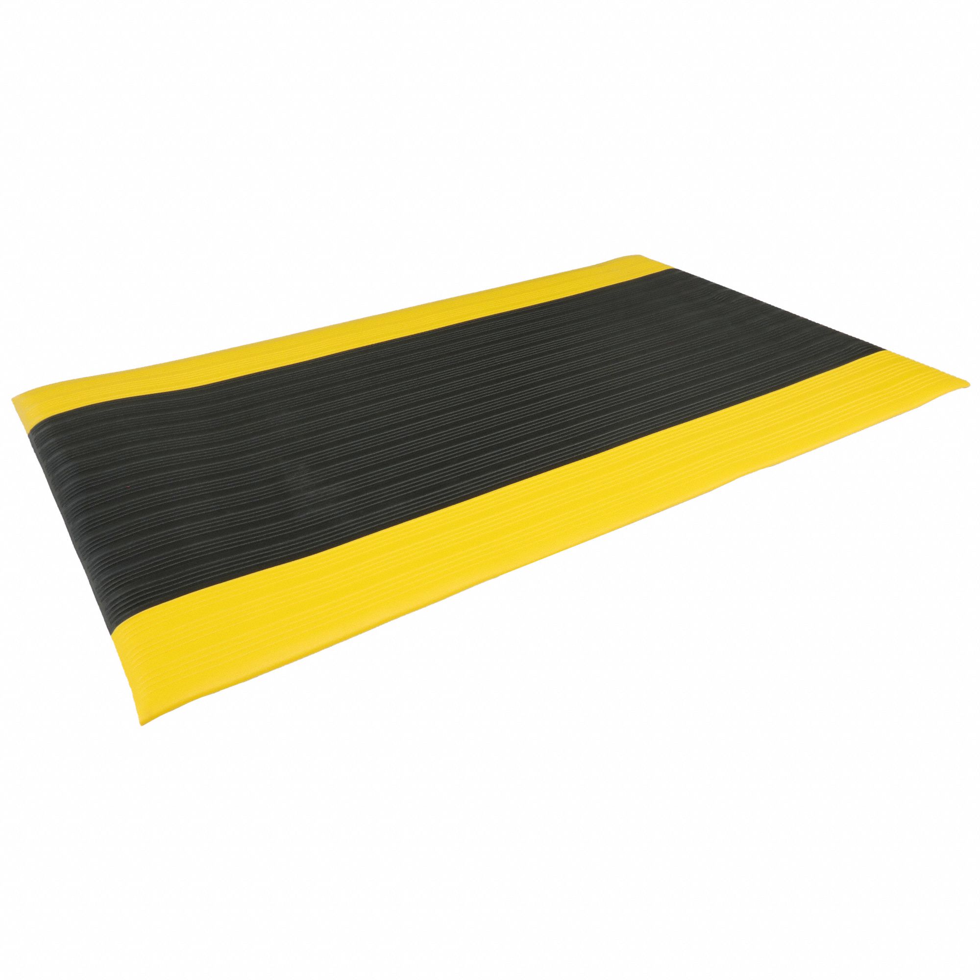 ANTIFATIGUE MAT, RIBBED, 3 X 5 FT, ⅜ IN THICK, BLACK/YELLOW BORDER, PVC FOAM, BEVELED