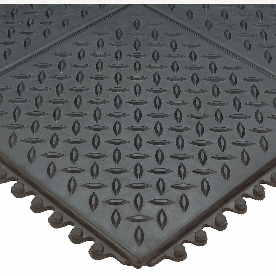 Wearwell Interlocking Antifatigue Mat Natural Rubber Black 1 Ea