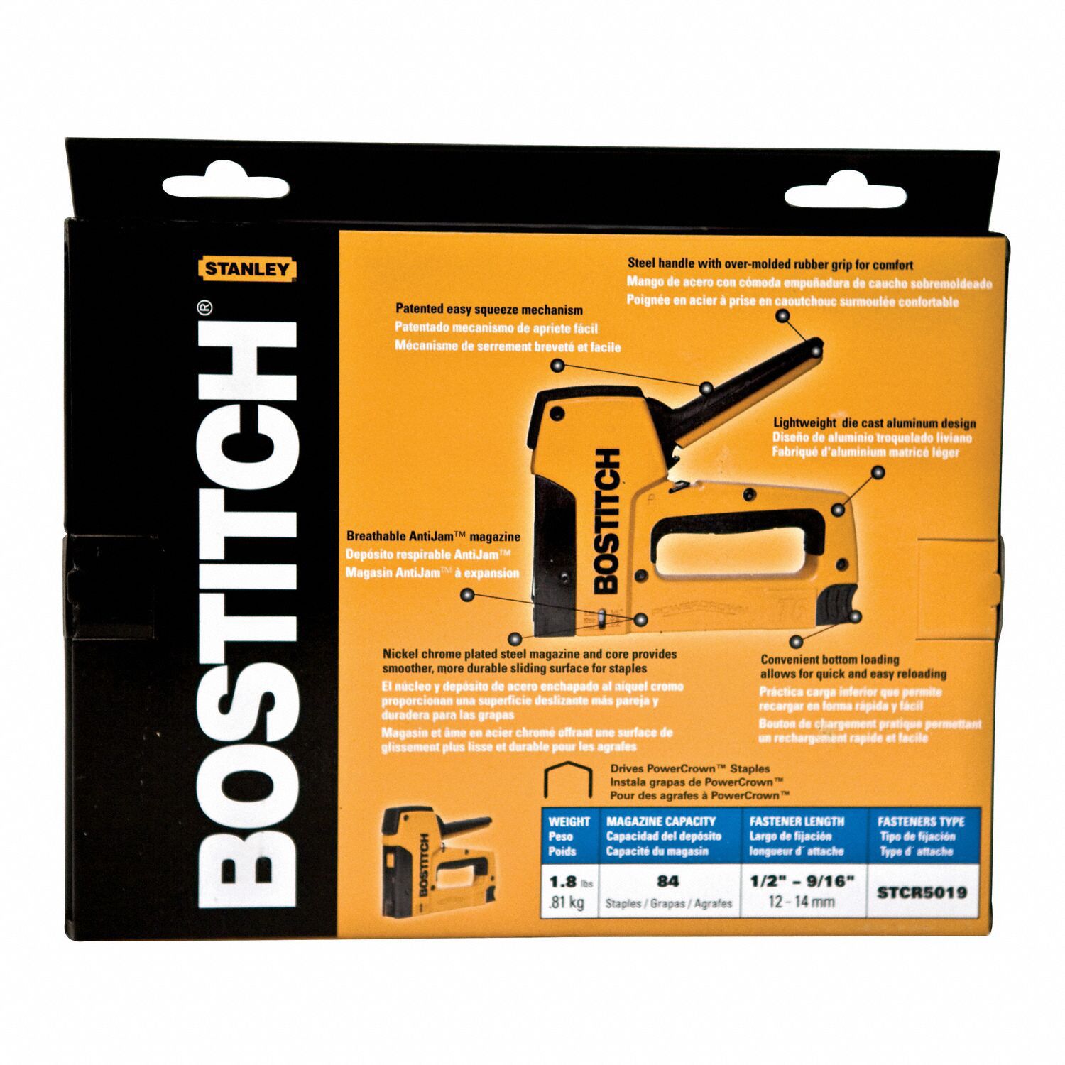 BOSTITCH Outward Clinch Stapler 7 1/4 in Overall Lg, For 1/2 in_9/16