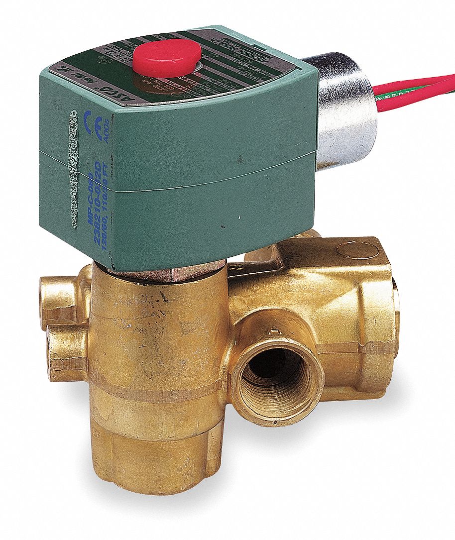 Solenoid Valve: 3-Way, Normally Closed, 3/8 in Pipe Size, 110V AC/120V AC, Quick Exhaust