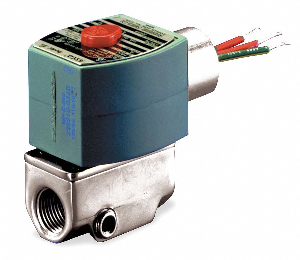 SOLENOID VALVE: 2-WAY, NORMALLY CLOSED, ⅜ IN PIPE SIZE, 110V AC/120V AC, SPOOL, NBR SEAL