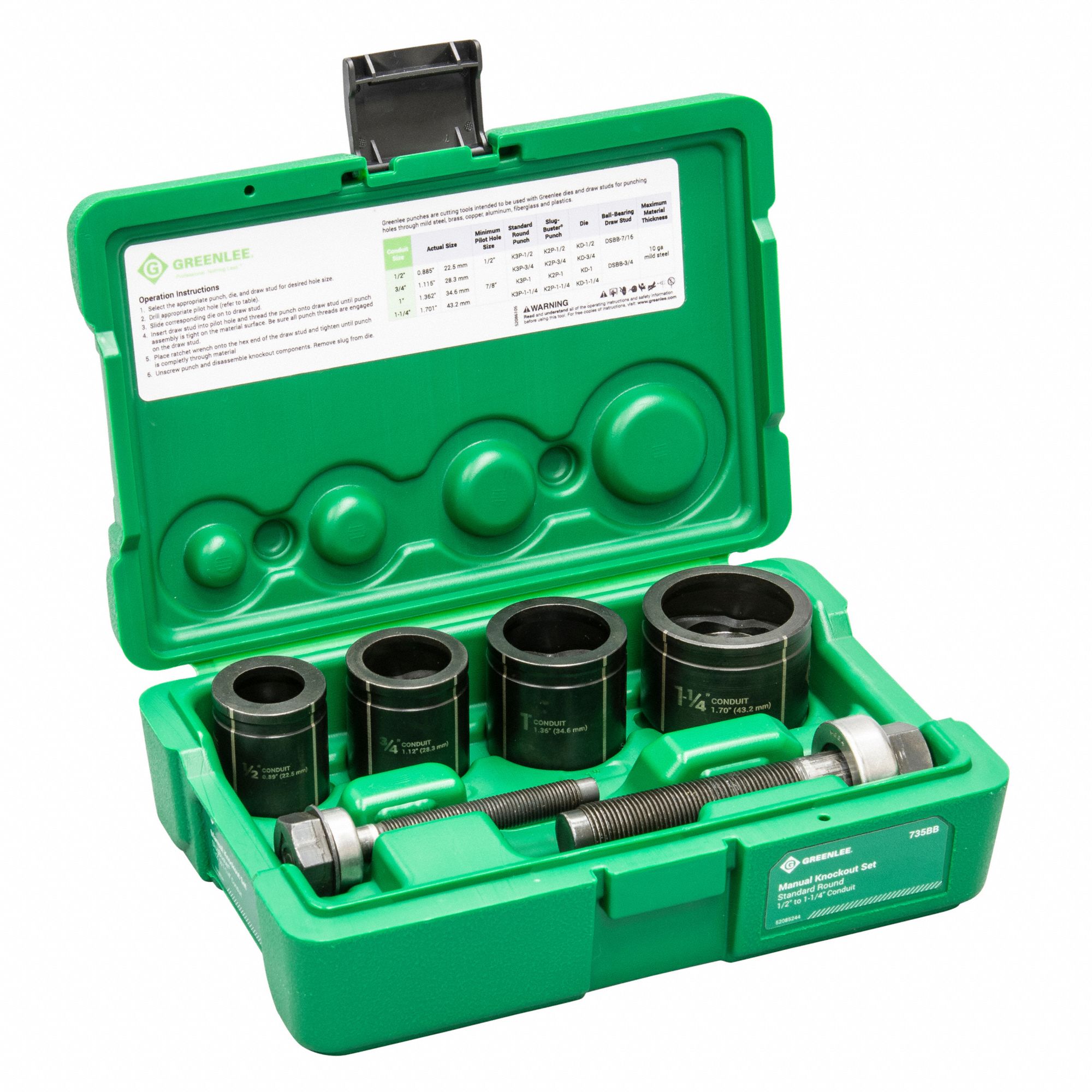 GREENLEE Round Knockout Punch Kit 10 ga Max Sheet Metal CapacitySteel