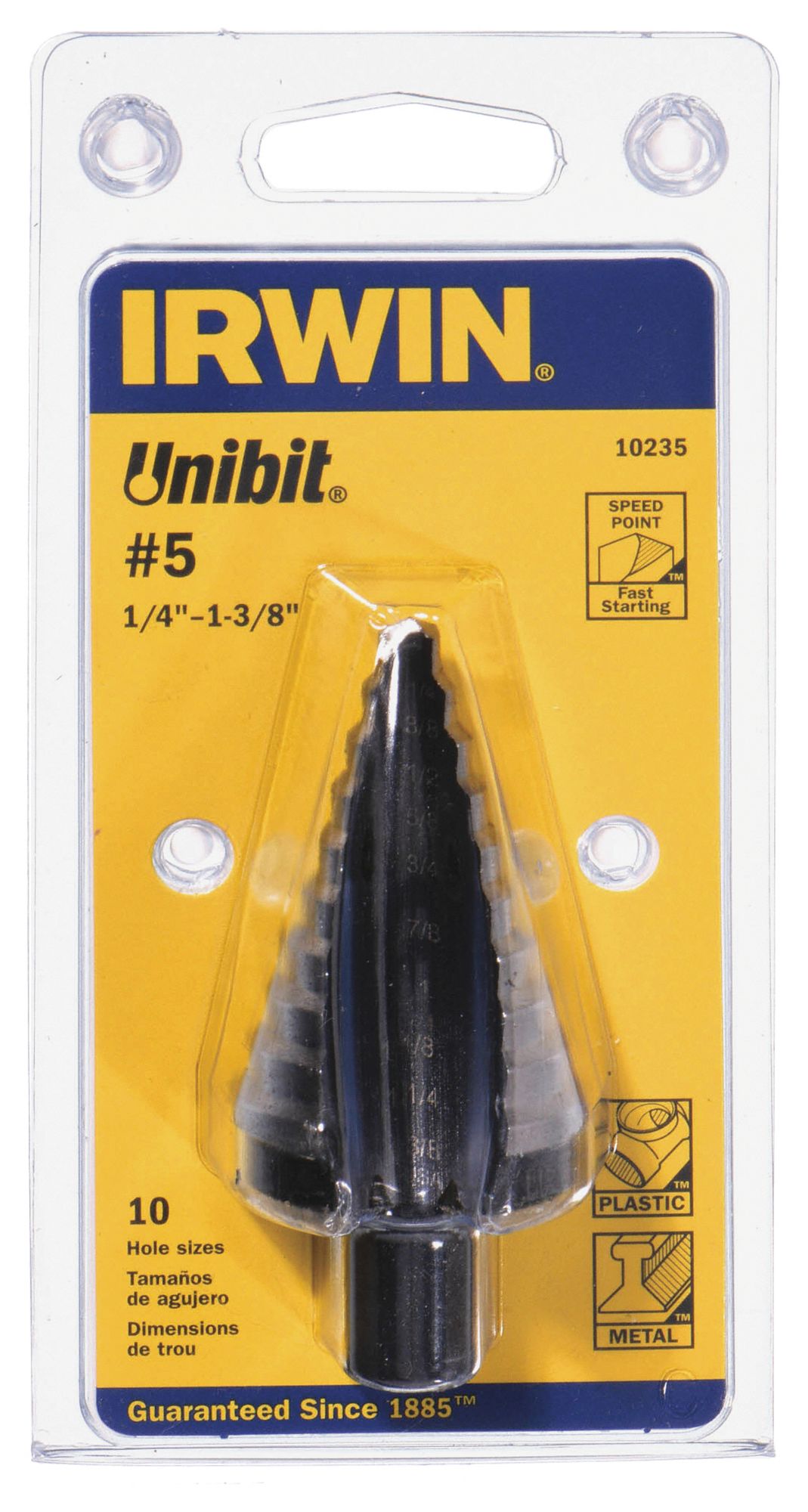 IRWIN, 10 Hole Sizes, 1/4 in to 1 3/8 in, Step Drill Bit - 3UMJ7