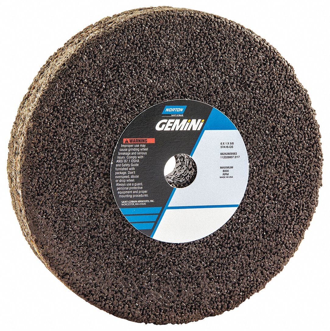 NORTON Type 1 Aluminum Oxide Straight Grinding Wheel, 6 in, 5/8 in