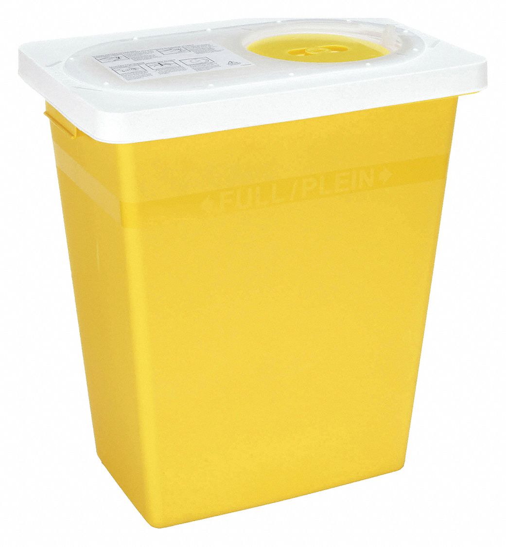 Chemo Waste and Sharps Container: 12 gal Capacity, Plastic, Yellow, 18 3/4 in Ht