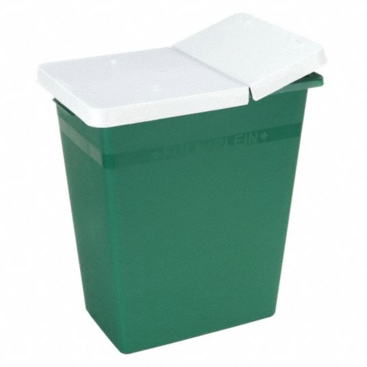 COVIDIEN Sharps Container: Sharps Container, 8 gal Capacity, Green with  White Lid, Hinged, 2 PK