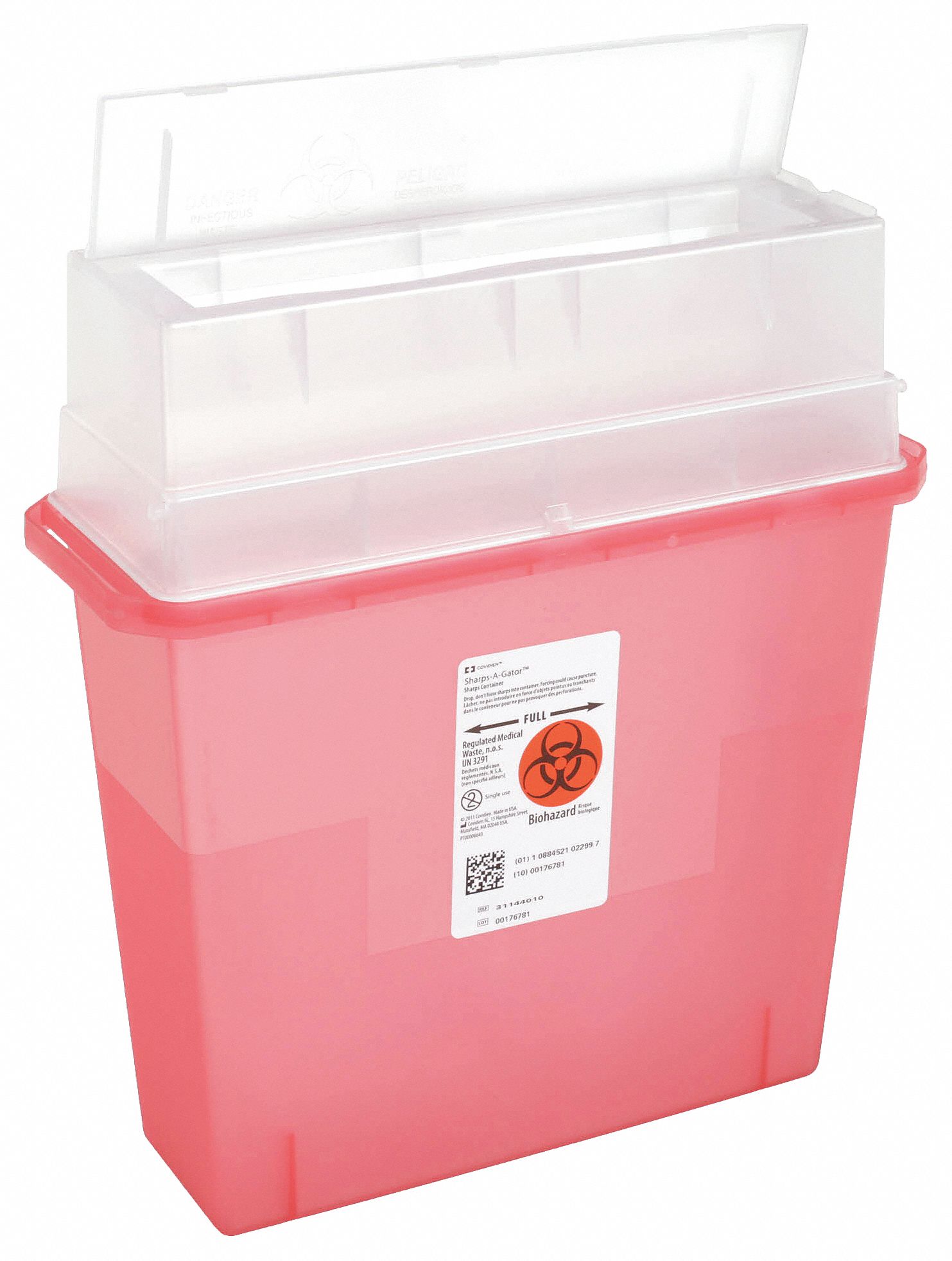Sharps Container, Auto Drop Lid Type, 11" Height, 41/4" Length, 121/4