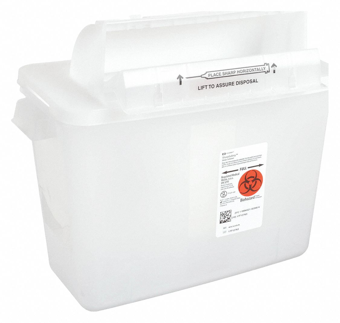 COVIDIEN, 2 gal Capacity, Clear, Sharps Container 3UTJ5S2GS100533