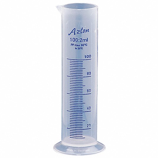 100 ml Capacity Azlon 537805-0100 Polymethylpentene Graduated Cylinder with Printed Graduations Pack of 2 