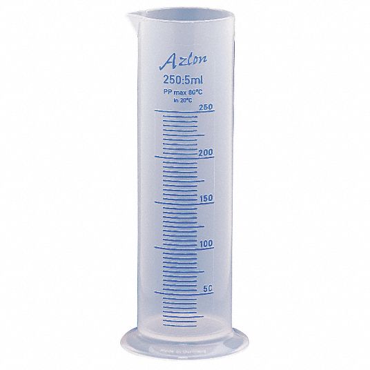 Dynalon 15 To 250ml Plastic Graduated Cylinder White Height 190 Mm 7 5 In 1 Ea 3uur8 537835 0250 Grainger