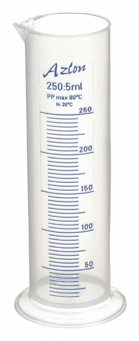 GRAD CYLINDER,250ML X 5ML,POLYPROPY