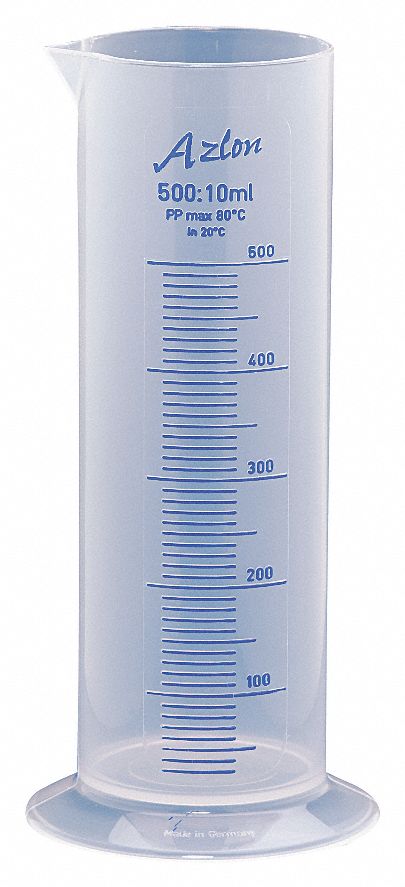 DYNALON Cilindro Graduado de 30 to 500mL, Plástico, Blanco, Altura