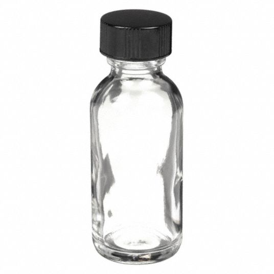 1oz Glass Boston Round Bottles, 20-400 Black Phenolic Pulp/Vinyl