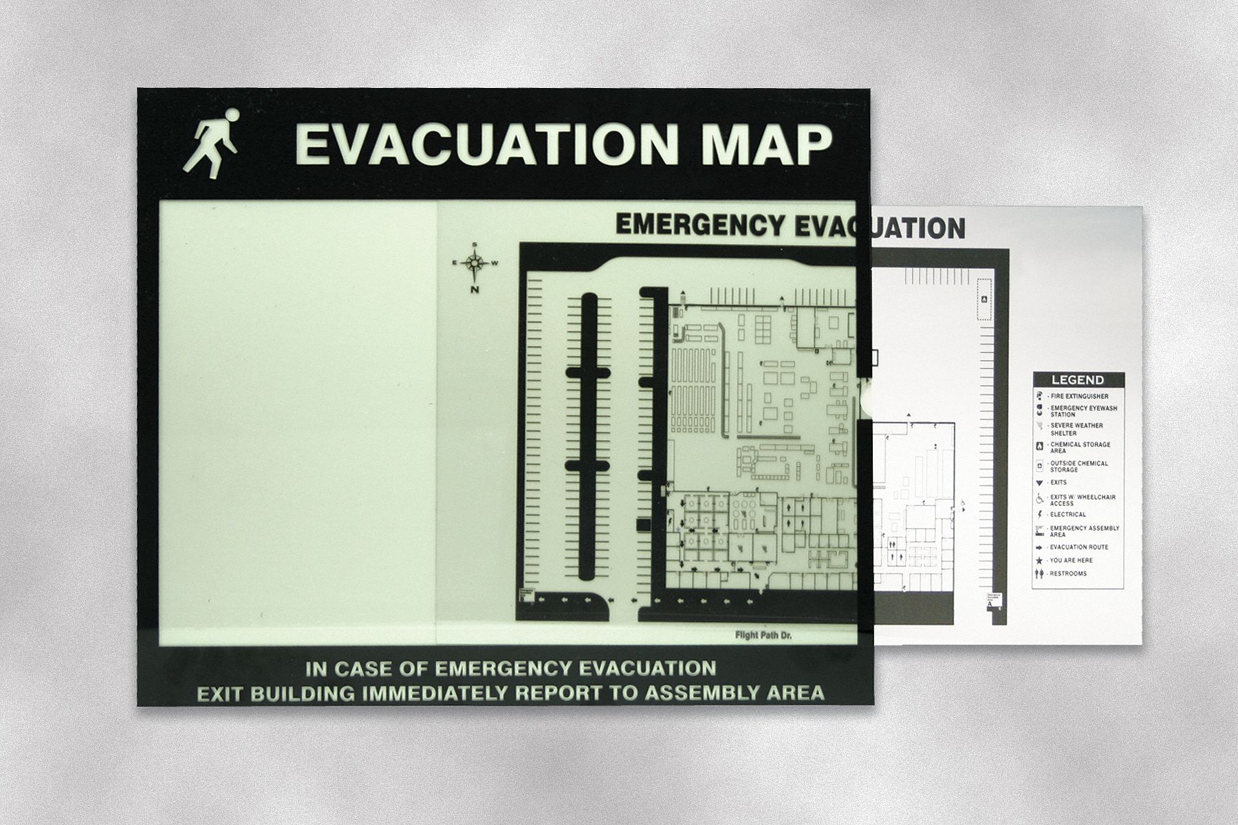 Evacuation Map Holder: Adhesive Backing, Polycarbonate, 11 in Compatible Sheet Ht