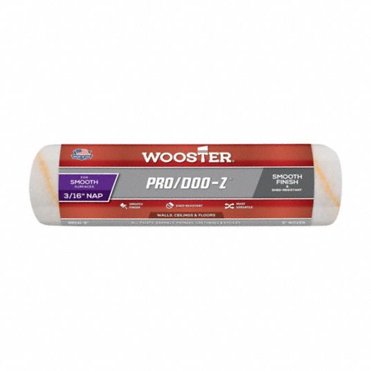 WOOSTER Paint Roller Cover: 9 In Lg, 3/16 In Nap Size, Woven Fabric