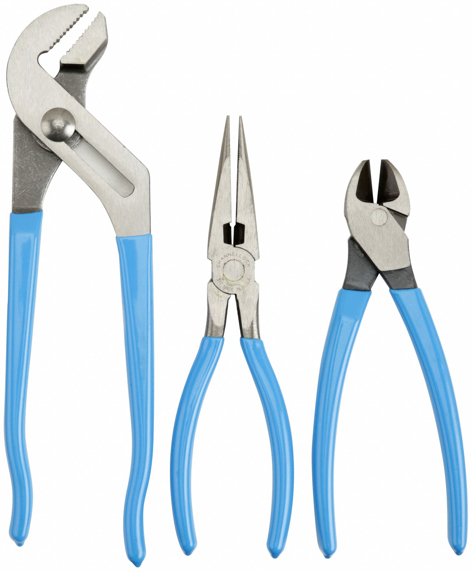 PLIER SET, 3 PLIERS, STANDARD CUSHION GRIP, MANUAL, BOLTS/NUTS, PLASTIC