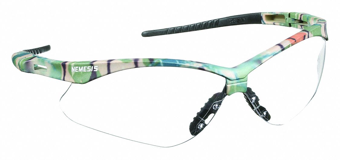 Safety Glasses: Clear Lens, Half-Frame, Anti-Fog, Camouflage Frame