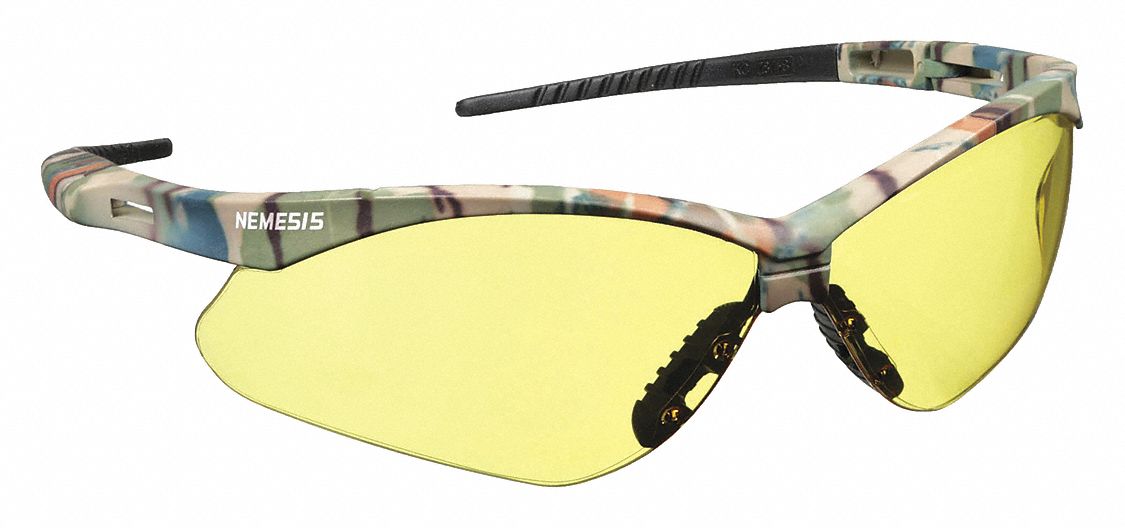 Safety Glasses: Amber Lens, Half-Frame, Anti-Fog, Camouflage Frame