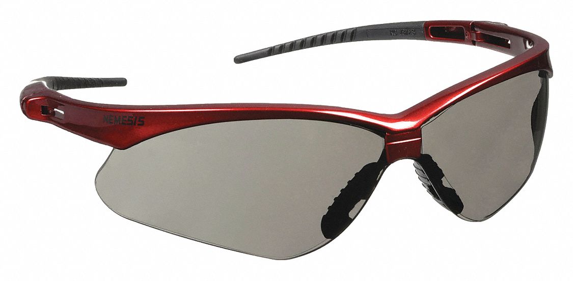 Safety Glasses: Gray Lens, Half-Frame, Anti-Fog, Red Frame, V30 Nemesis(TM) Series